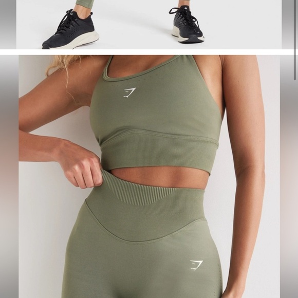 Gymshark Sweat Seamless leggings and longline bra top SET size S Dusty Olive - Picture 11 of 11
